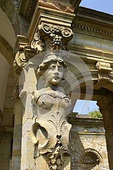 Woman sculpture of an archway at Hever Castle garden in Kent, England