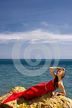 Woman and sea beach