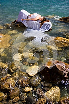 Woman and sea beach