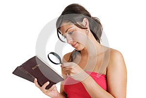 Woman searching the bible concept