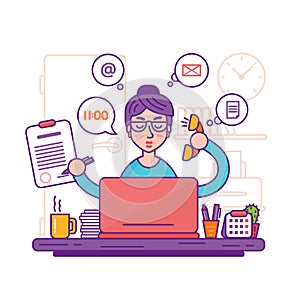 Woman secretary or female personal assistant vector illustration