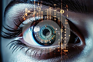 Woman secure future computer digital futuristic concept vision technology scan human eye data