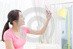 Woman selfie happily