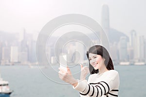Woman selfie in hongkong