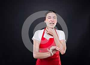 Woman seller feeling pain in her throat