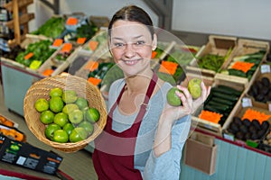 woman selling green lemons