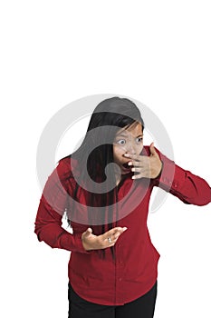 Woman sensing bad smell