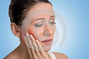 Woman with sensitive tooth ache crown problem