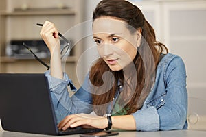 woman serious professional freelance social media content writer photo