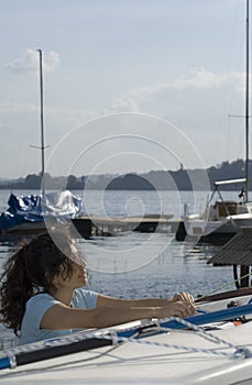 Woman Setting Sail Rigging - Vertical