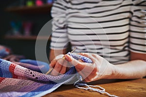 Woman sewing closeup