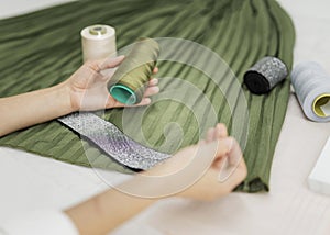 woman sewing manual skirt. High quality photo