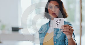 Woman, sex sign and gender equality in business, corporate worker protest for balance and equity in workplace. Hand with