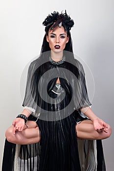 Woman shaman levitating
