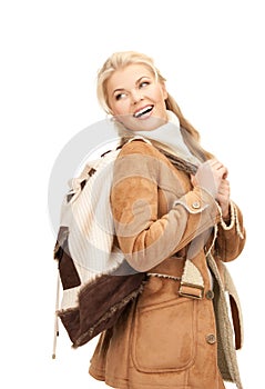 Woman in sheepskin jacket