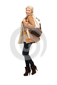 Woman in sheepskin jacket