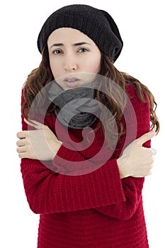 Woman shivering because of cold