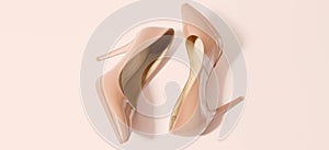 Woman Shoes Banner. High heels closeup. Top view. Women fashion. Ladies accessories. Girly casual formal shoe . pink