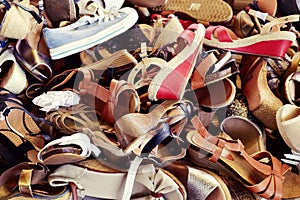 Woman shoes on sale in a street market