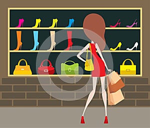 Woman at a shop-front.