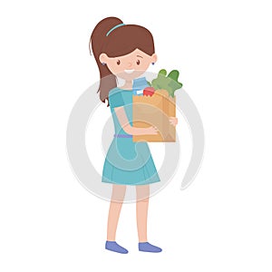 Woman shopping with bag and products vector design