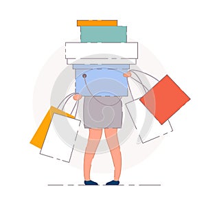 Woman shopping bags. Isolated woman