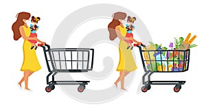 woman with shopping cart full of products