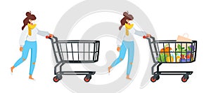 woman with shopping cart full of products