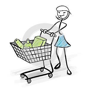 Woman with shopping cart and green products