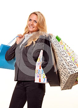Woman shopping with many shopping bags