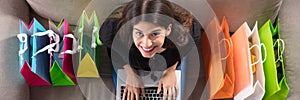 Woman Shopping Online Ecommerce On Laptop photo