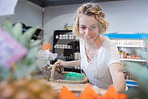 Woman shopping organic veggies and fruits