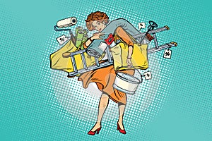 Woman with shopping repair tools