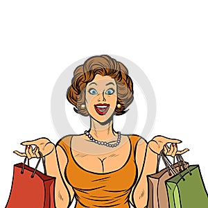 Woman shopping on sale. Isolate on white background