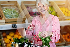 Woman shopping in small grocery store