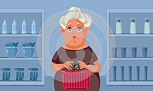 Woman Shopping in Supermarket Vector Cartoon