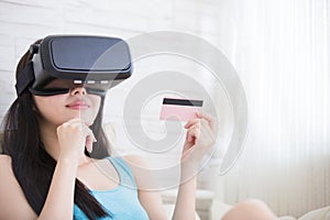 Woman shopping by VR headset