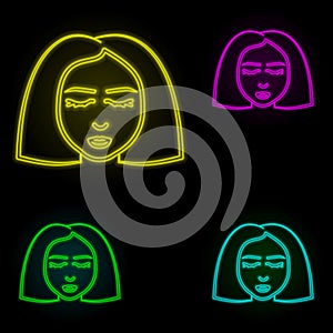 Woman, short hair neon color set icon. Simple thin line, outline vector of anti age icons for ui and ux, website or mobile