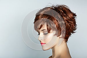 Woman with short haircut photo