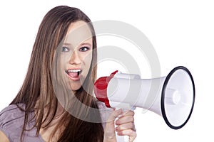 Woman shout in a megaphone