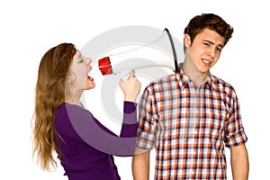 Woman shouting at man