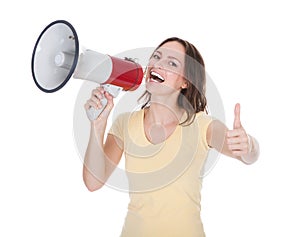 Woman Shouting Through Megaphone