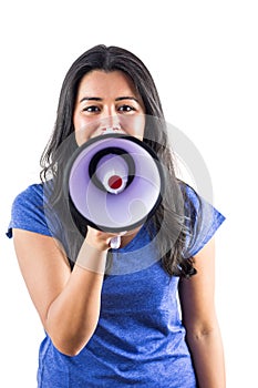 Woman shouting into a megaphone