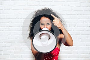 Woman Shouting Screaming Yelling With Megaphone For Protest Rebellion Strike