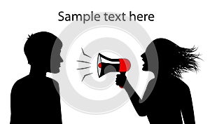 Woman shouts in a megaphone