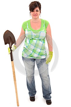 Woman with Shovel and Garden Gloves