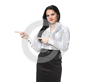 Woman show demonstrate girl in white