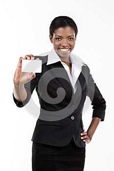 Woman showing business card