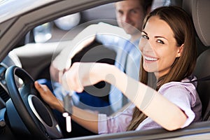 Woman showing car keys