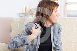 Woman showing cochlear implant